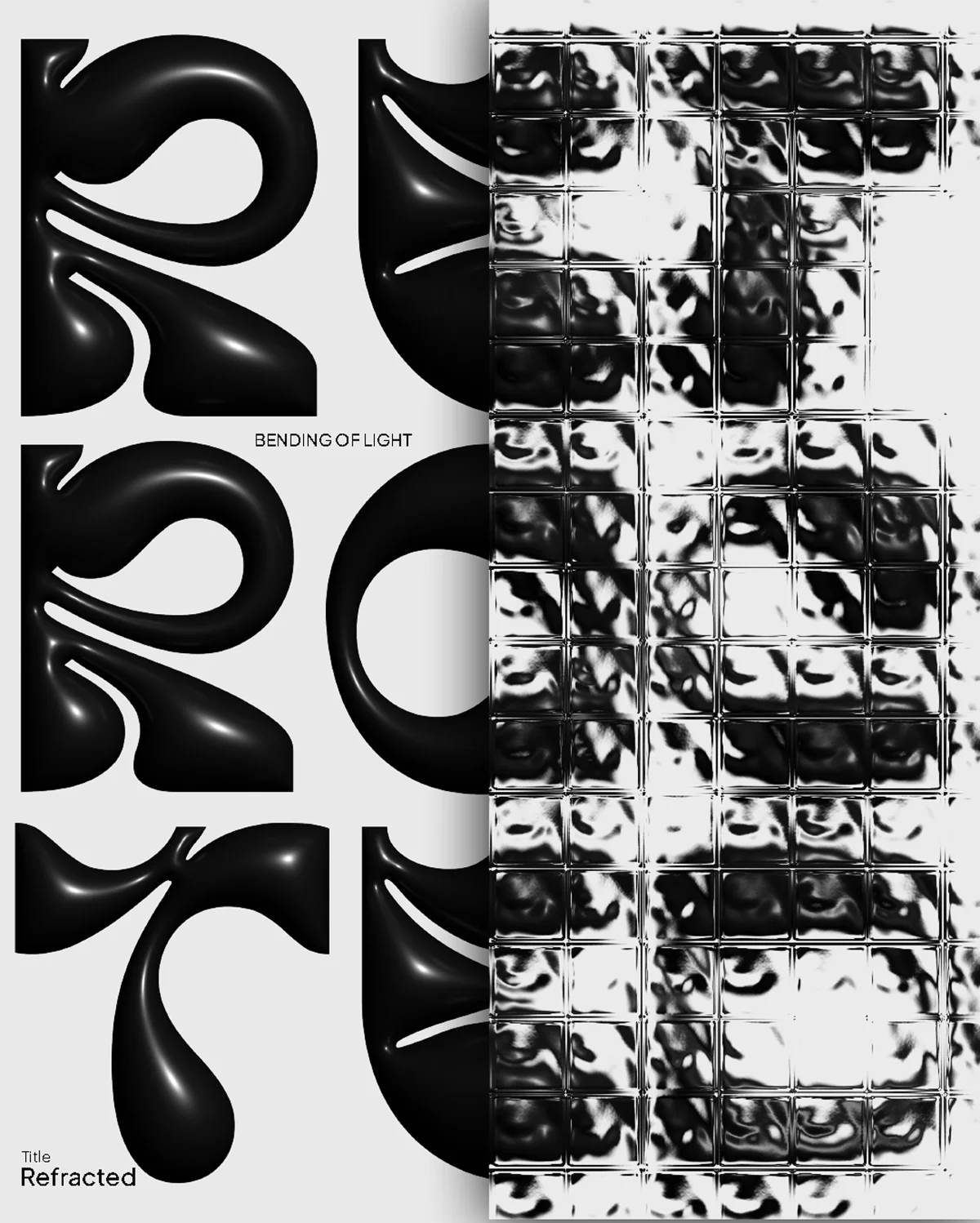 Refracted — liquid black forms against textured glass