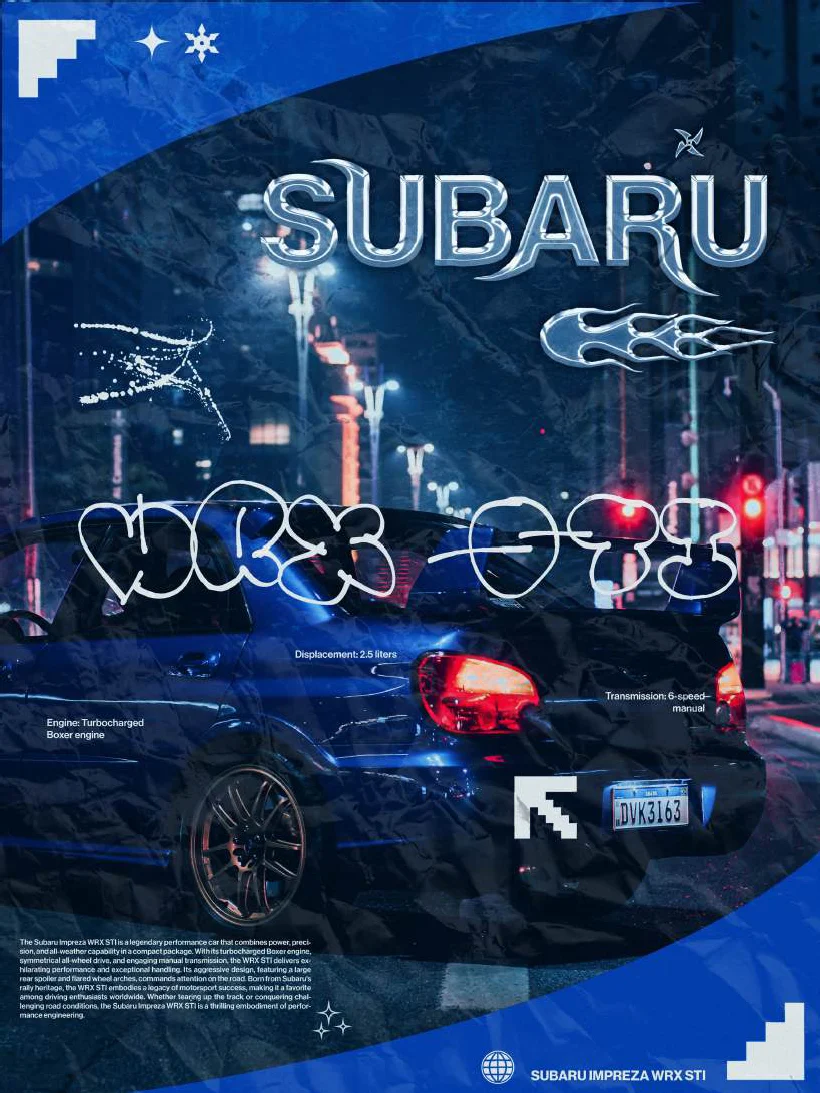 Subaru Impreza WRX STI poster with chrome type