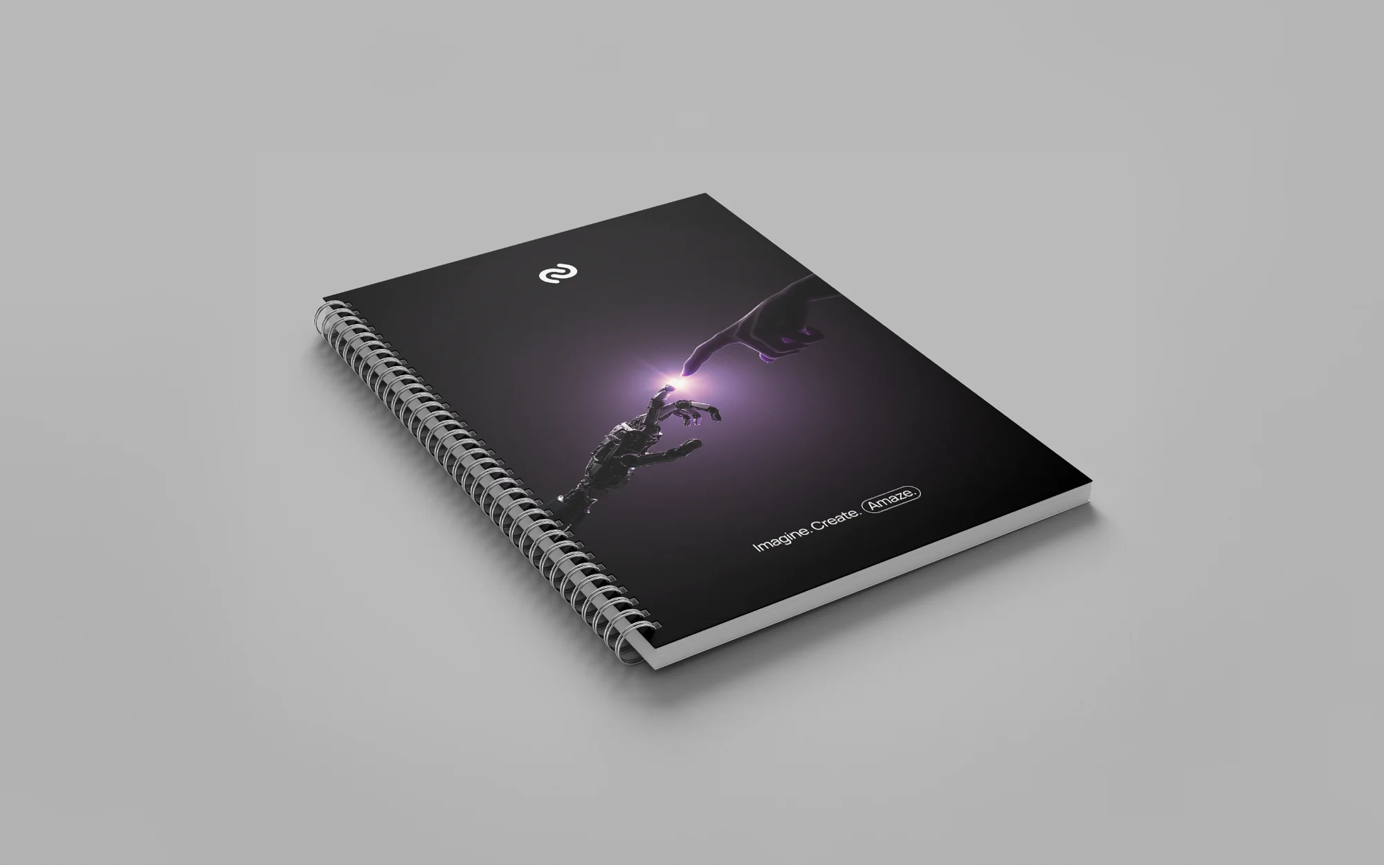 Vyro spiral notebook — the reaching hands on a black cover