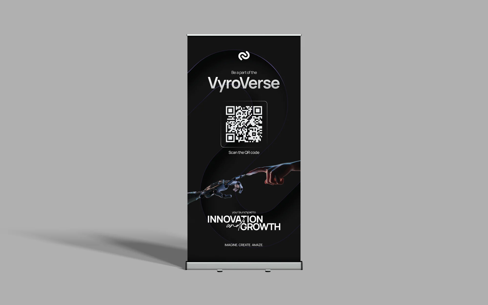 Vyro roll-up standee — Be a part of the VyroVerse with QR code
