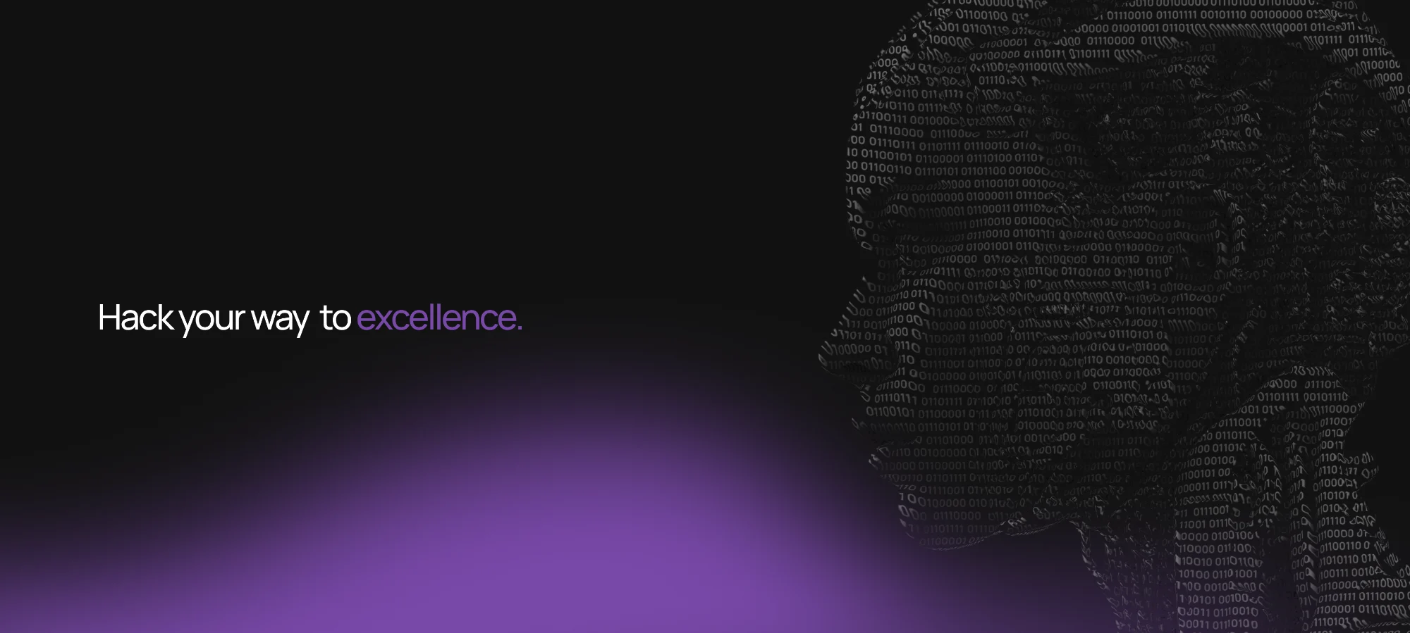 Hack your way to excellence — a face rendered in binary code, Vyrothon key visual